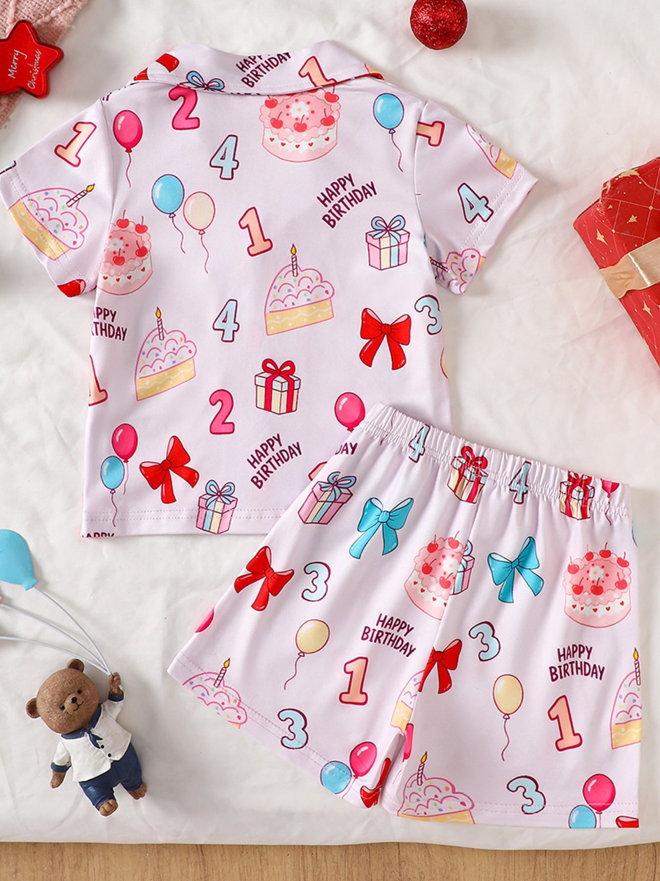 Children's Birthday Cake Print Shirt and Shorts Pajama Set - Tiny Haven