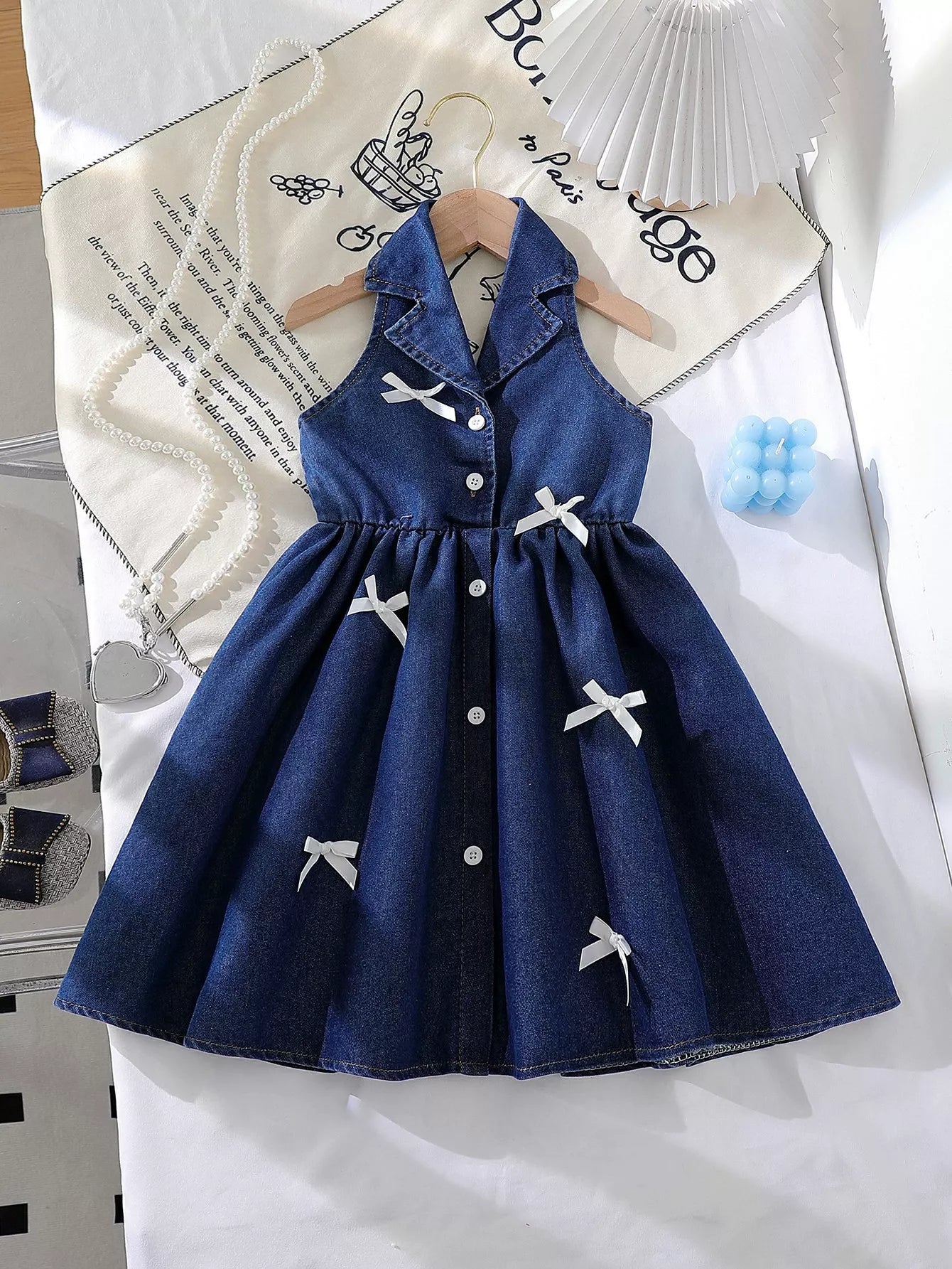 Blue Bow Denim Dress - Tiny Haven