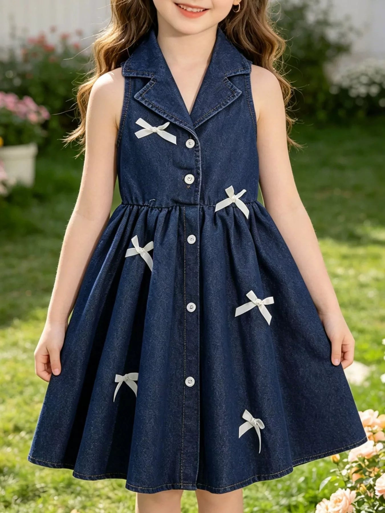 Blue Bow Denim Dress - Tiny Haven