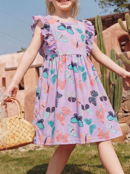 Butterfly Garden Ruffle Cotton Dress - Tiny Haven