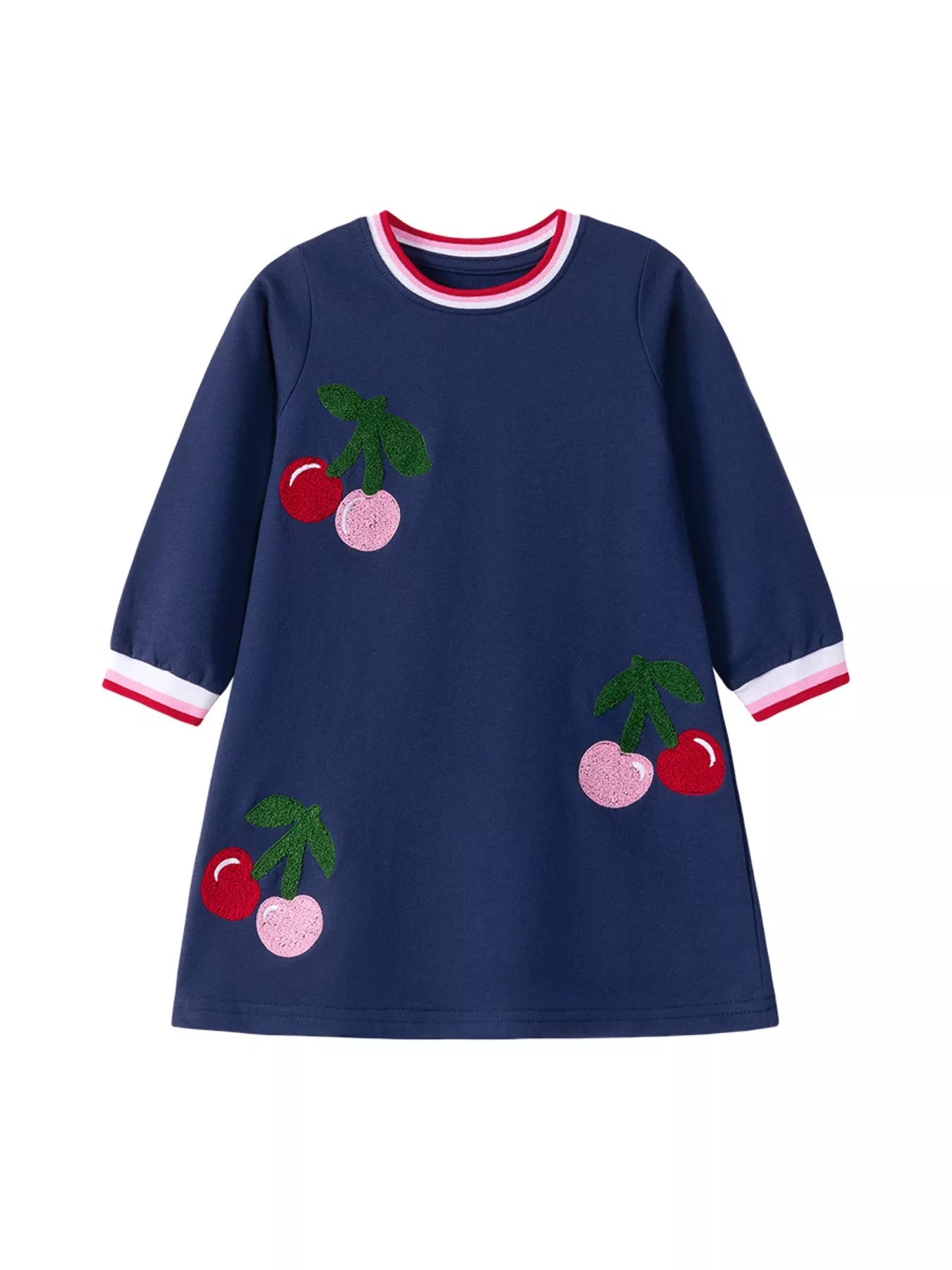 Cherry Applique Long Sleeve Dress - Tiny Haven