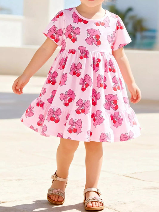 Cherry Bow Ruffle Hem Cotton Dress - Tiny Haven
