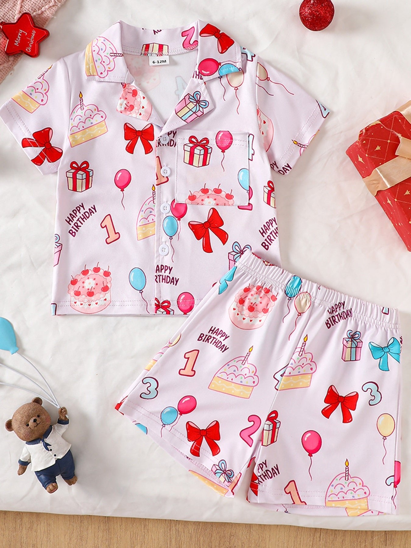 Children's Birthday Cake Print Shirt and Shorts Pajama Set - Tiny Haven