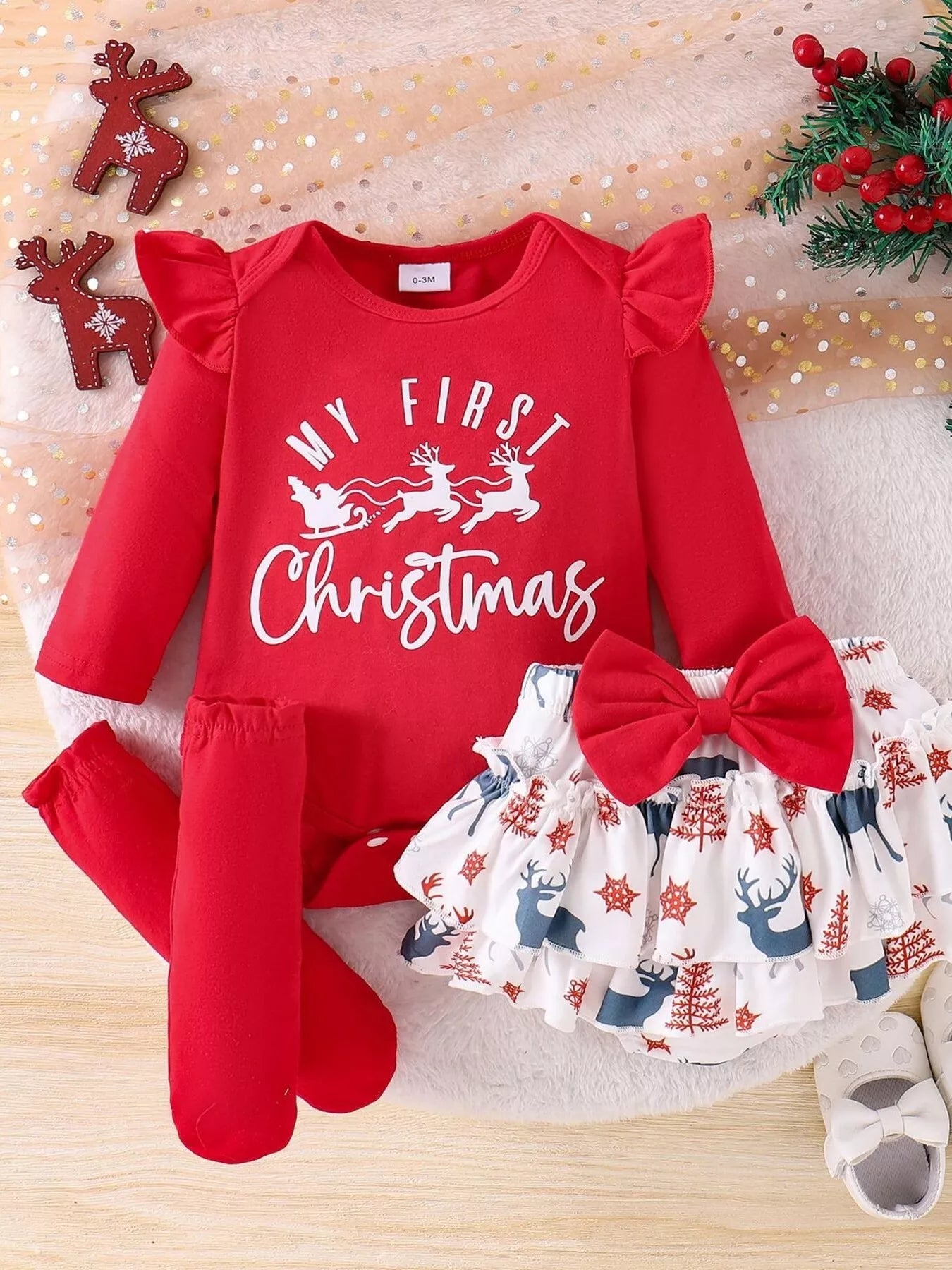 Children's My First Christmas Ruffle Sleeve Set - Tiny Haven