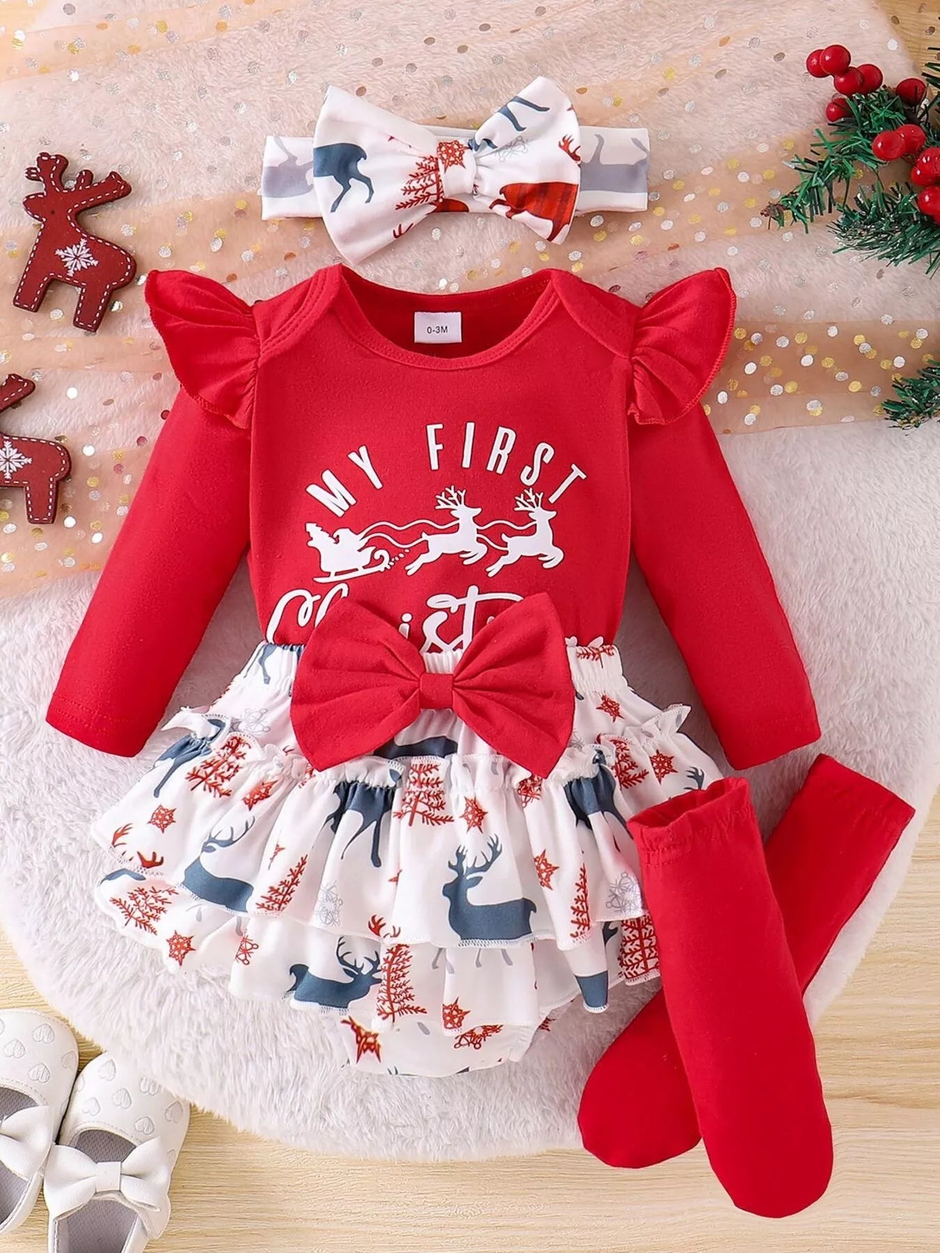 Children's My First Christmas Ruffle Sleeve Set - Tiny Haven