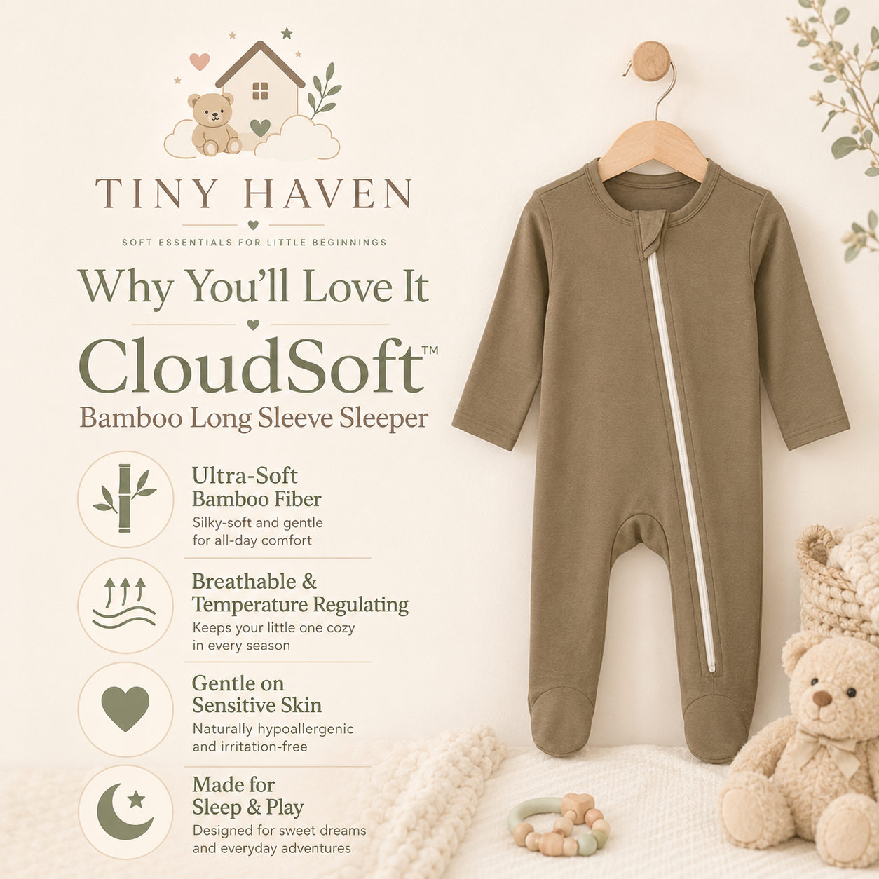 CloudSoft bamboo sleeper features including soft fabric, breathability, and sleep comfort