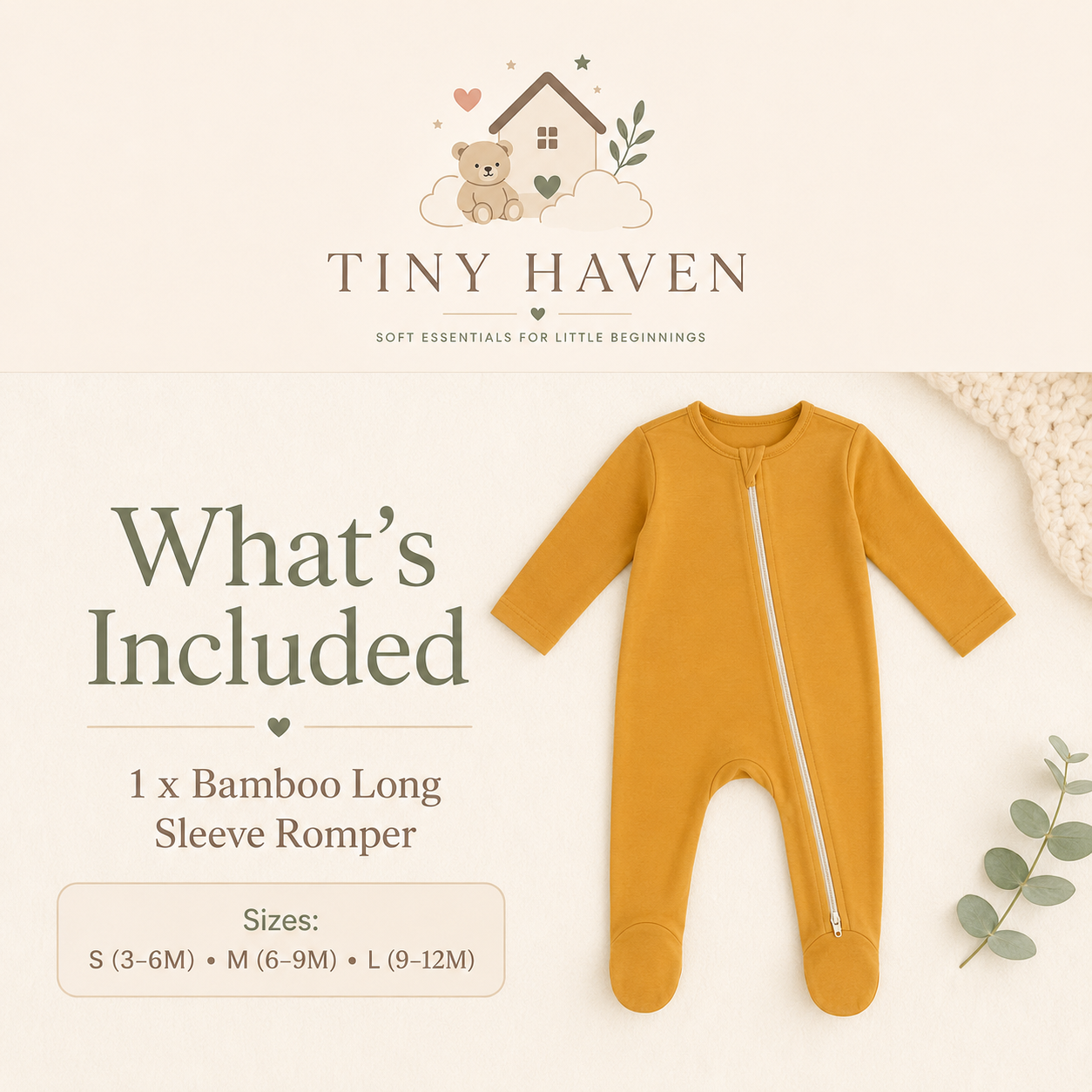 What’s included with the CloudSoft bamboo long sleeve baby romper from Tiny Haven