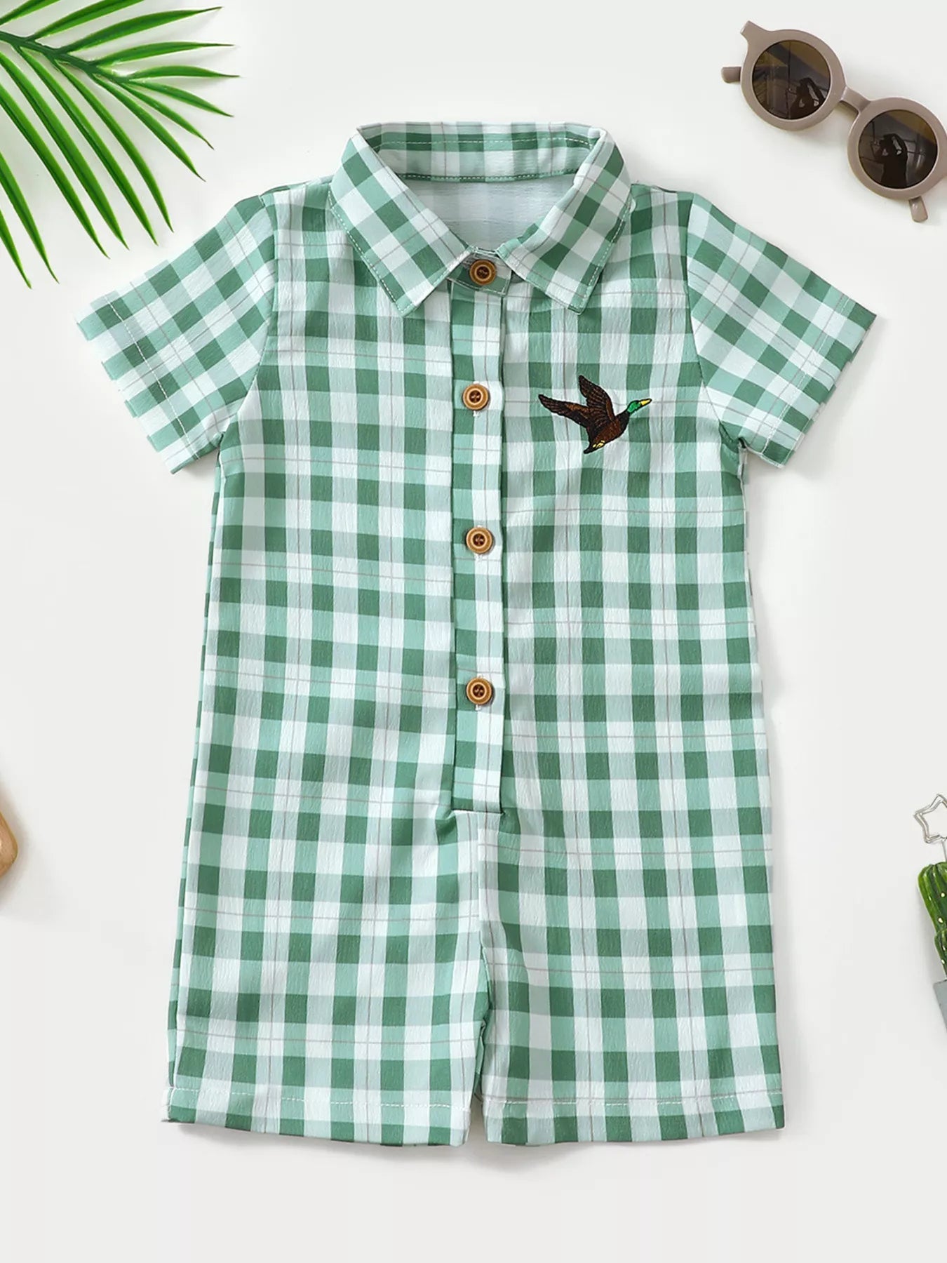 Gingham Duckling Embroidered Romper - Tiny Haven