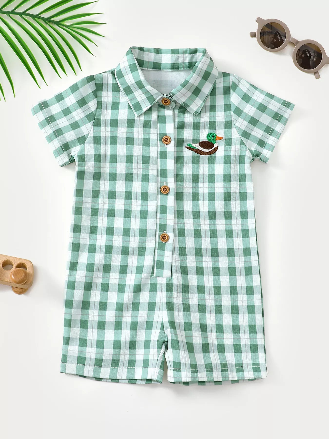 Gingham Duckling Embroidered Romper - Tiny Haven