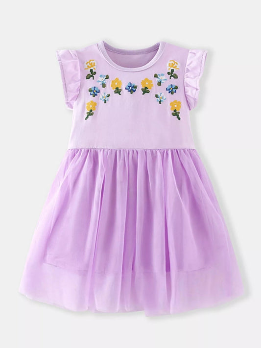 Lavender Bloom Embroidered Tulle Dress - Tiny Haven