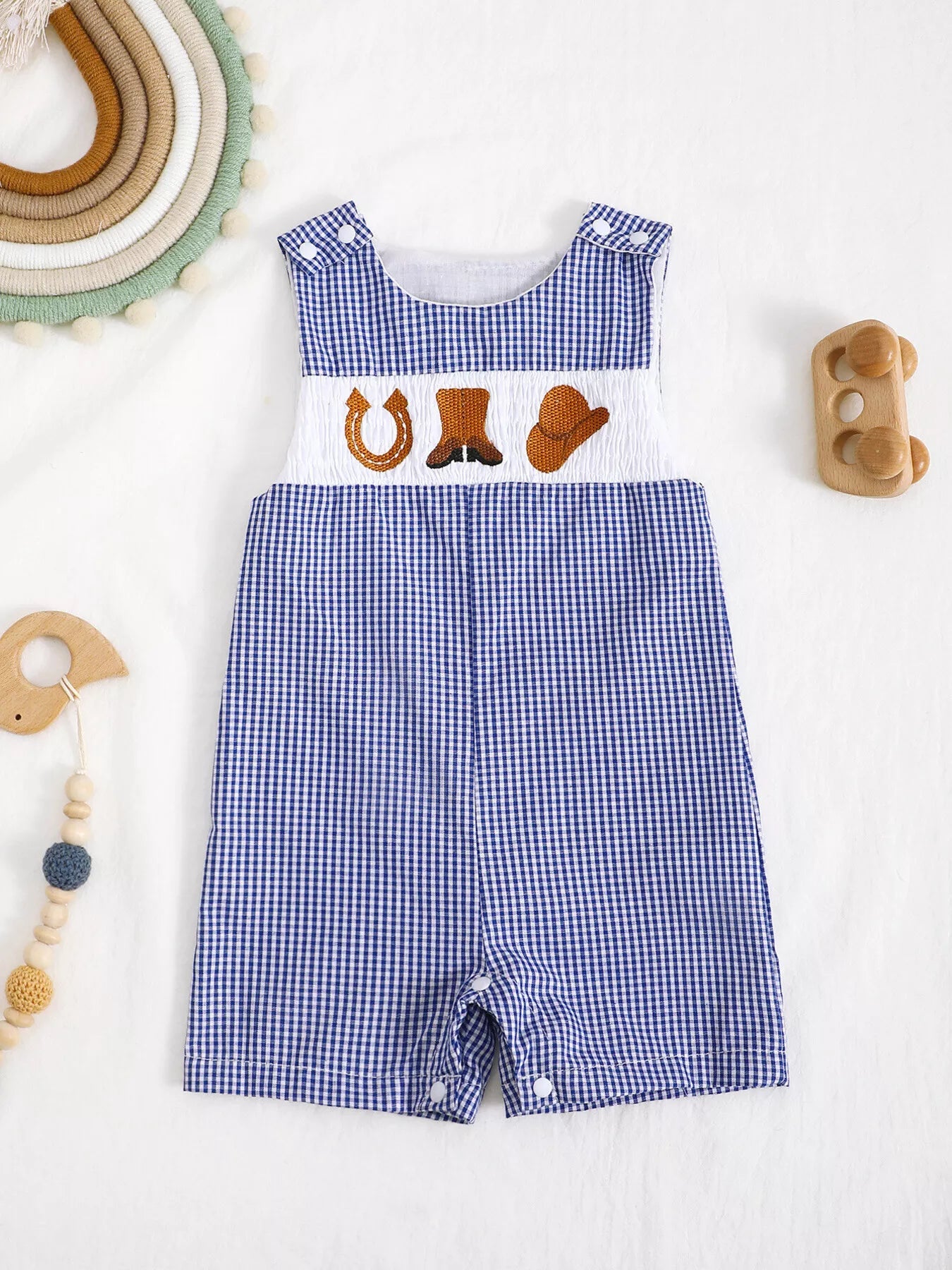 Little Plaid Embroidered Romper - Tiny Haven