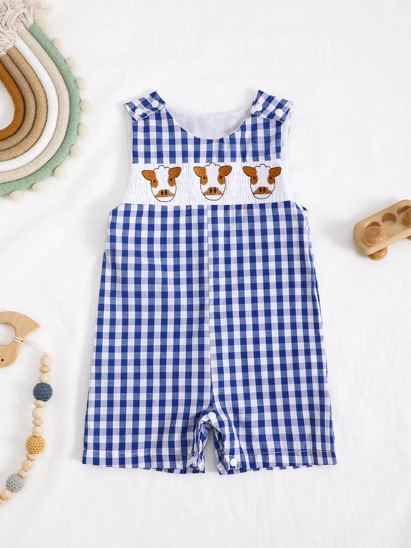 Little Plaid Embroidered Romper - Tiny Haven