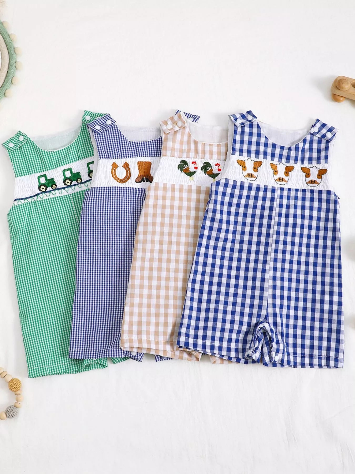 Little Plaid Embroidered Romper - Tiny Haven