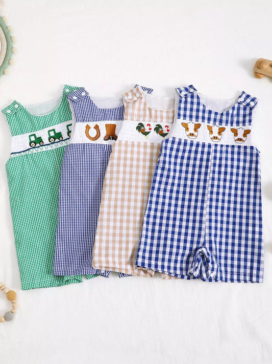 Little Plaid Embroidered Romper - Tiny Haven