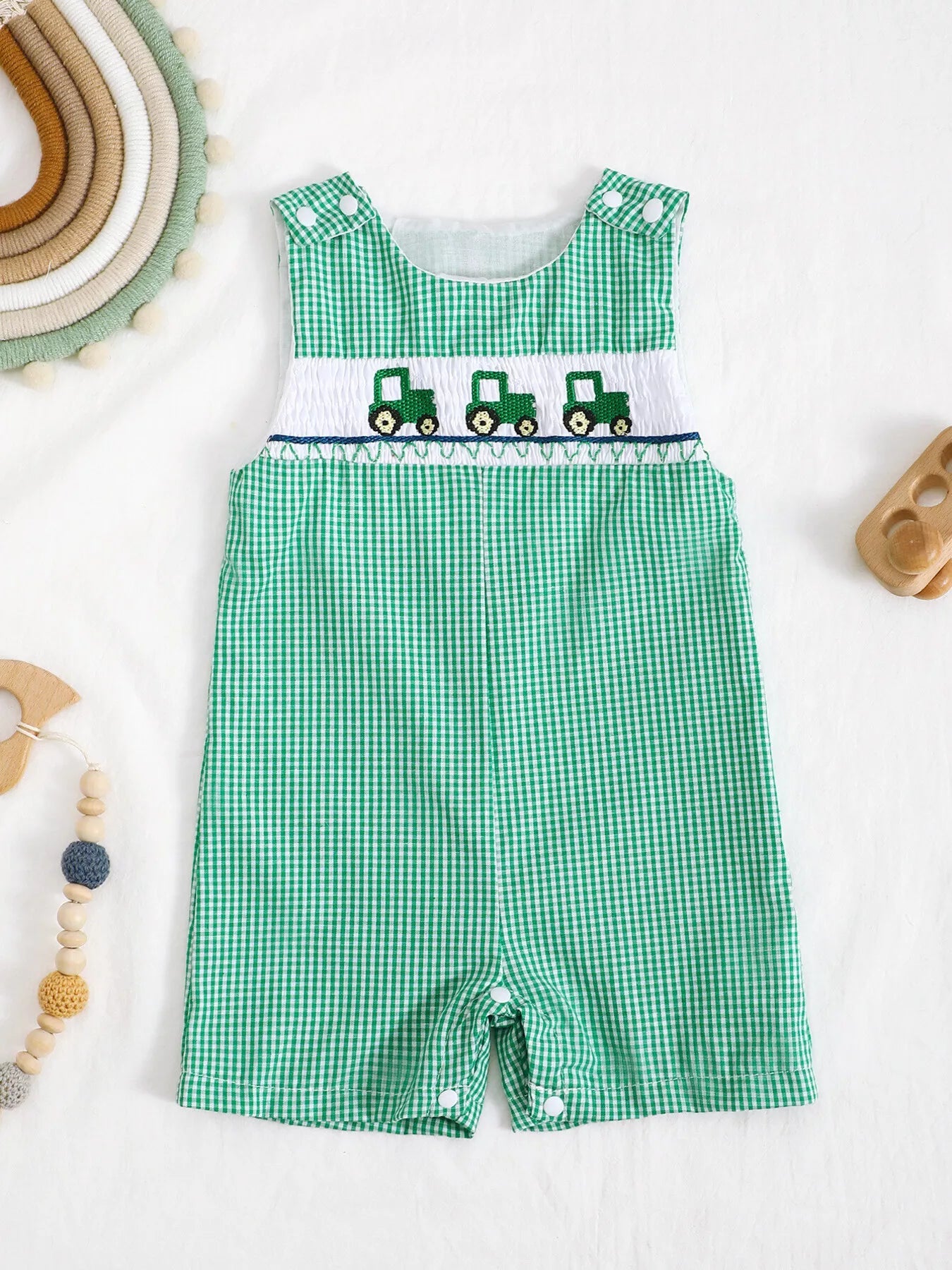 Little Plaid Embroidered Romper - Tiny Haven