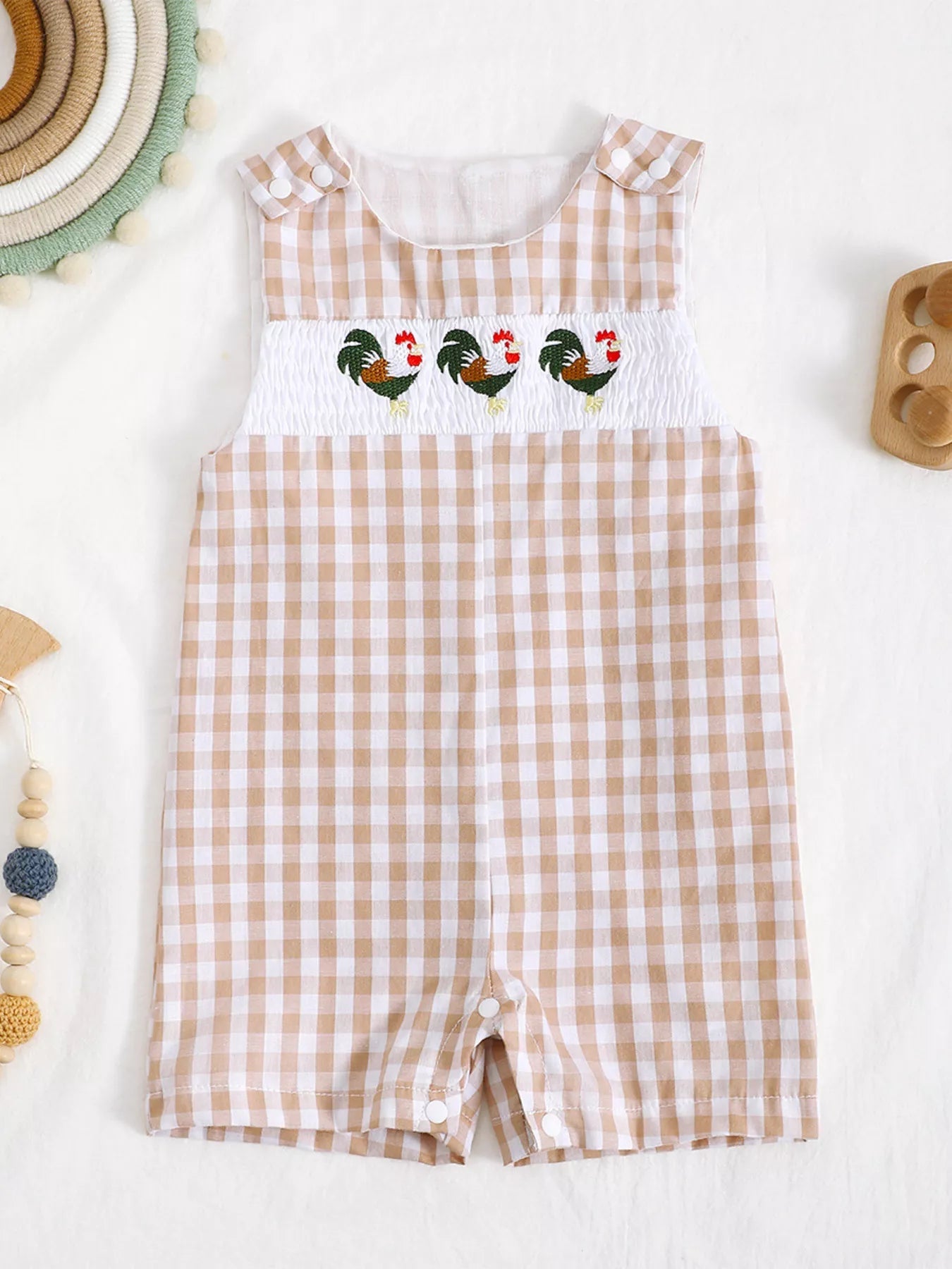 Little Plaid Embroidered Romper - Tiny Haven