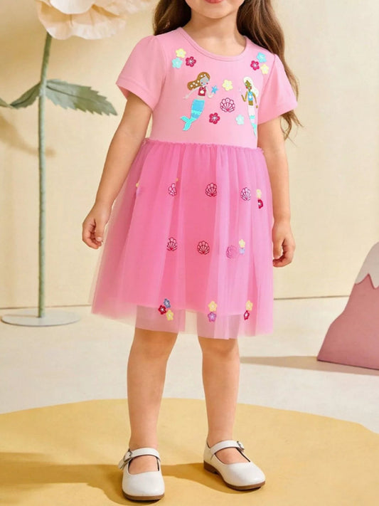Rosy Tulle Embroidered Occasion Dress - Tiny Haven